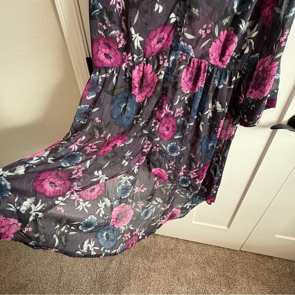 Torrid floral chiffon dress size 1, long sleeve, flowy,   dress, sheer overlay - Picture 5 of 6